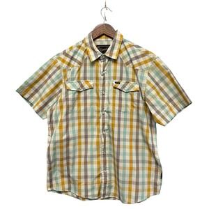 Howler Brothers Shirt Mens Size M Beige Tan Plaid H Bar B Snapshirt Pearl Snap
